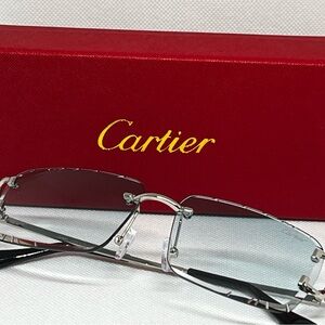 Cartier Rimless Sunglasses with Gradient Blue-Gray Lenses